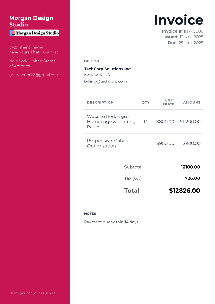 Stockholm invoice template
